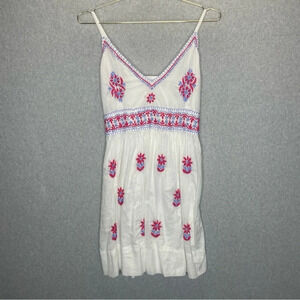 Gretchen Scott Babydoll Embroidered Bohemian Hippie Cotton White Mini Dress